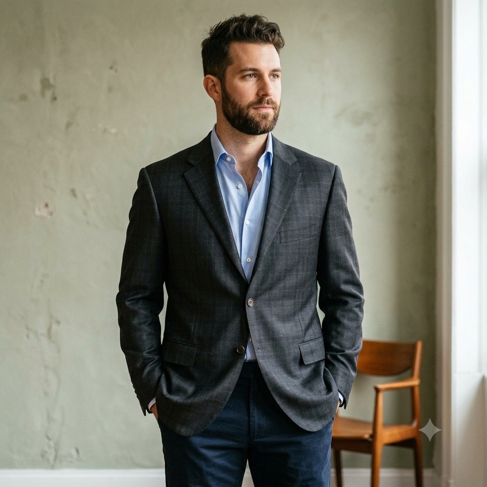 Canali Mens Blazer 46R Charcoal Grey Plaid Wool 2-Button Italian Luxury Tailored